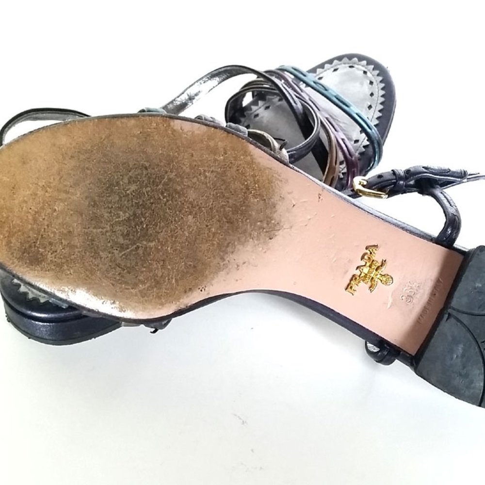 PRADA Sandals 38.5 Metallic Leather SZ 8 - Picture 7 of 8
